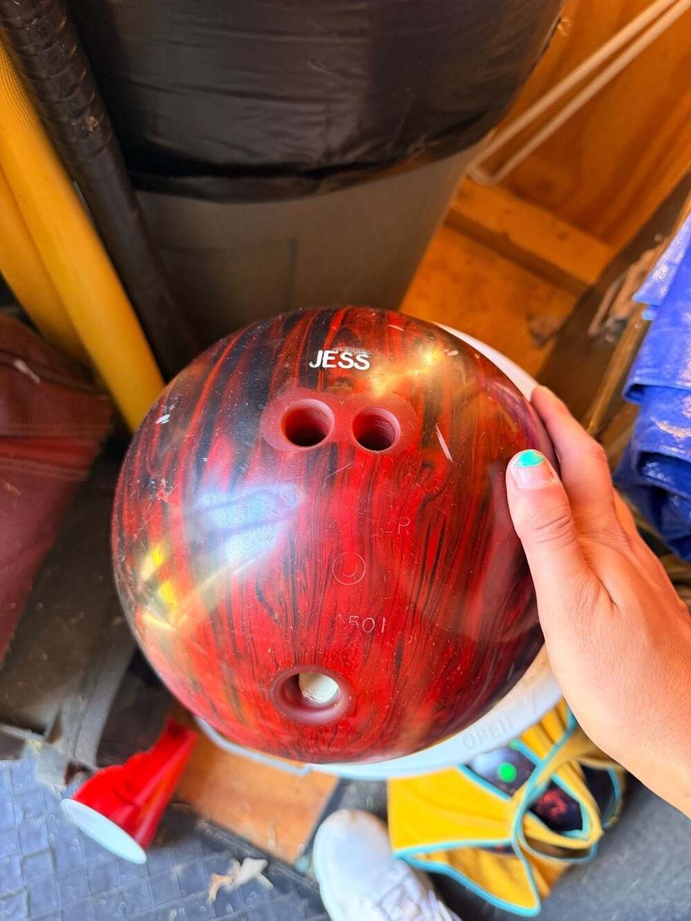 Bowling Ball Red Black Swirl 15LB